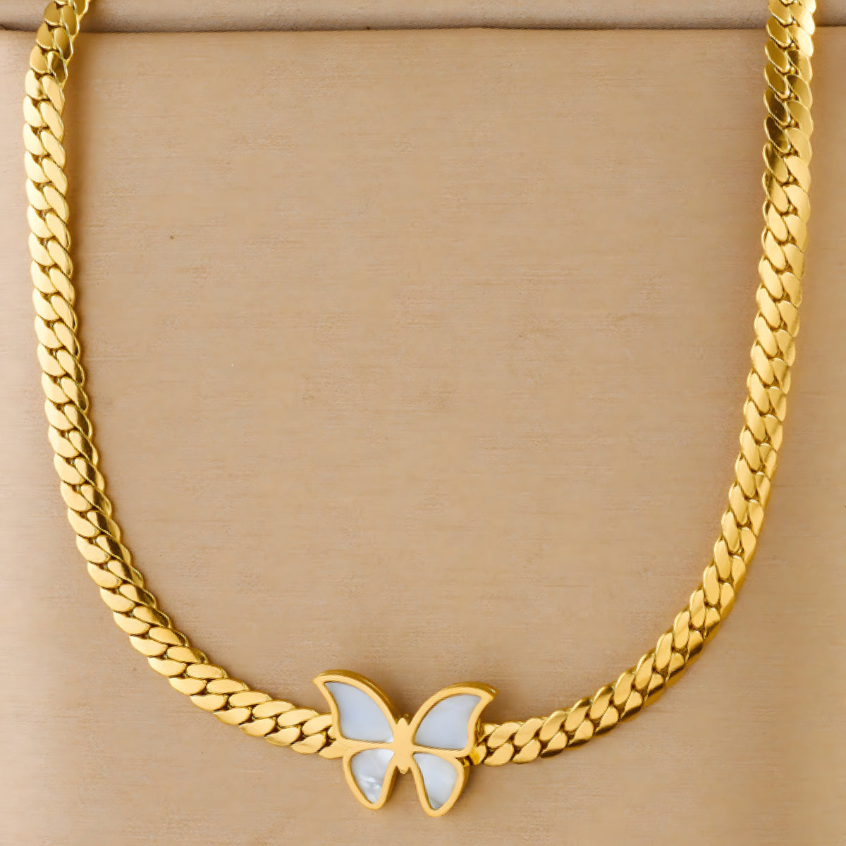 304 Stainless Steel Gold Butterfly Necklace for Women – Elegant White Enamel 756
