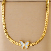 304 Stainless Steel Gold Butterfly Necklace for Women – Elegant White Enamel 756