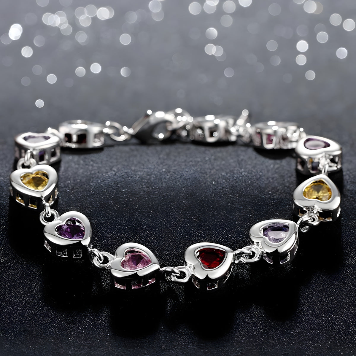 Unified Jewellery Multicolour Heart Crystal Tennis Bracelet Adjustable Wome 1865