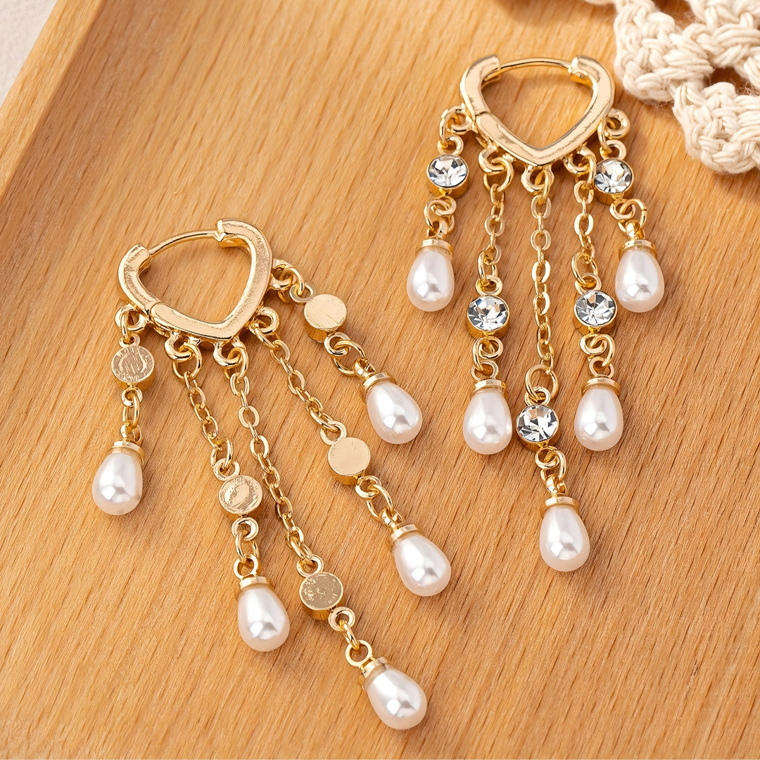 18K Gold Plated Pearl Drop Earrings for Women – Heart Shape Dangle Earrings 762