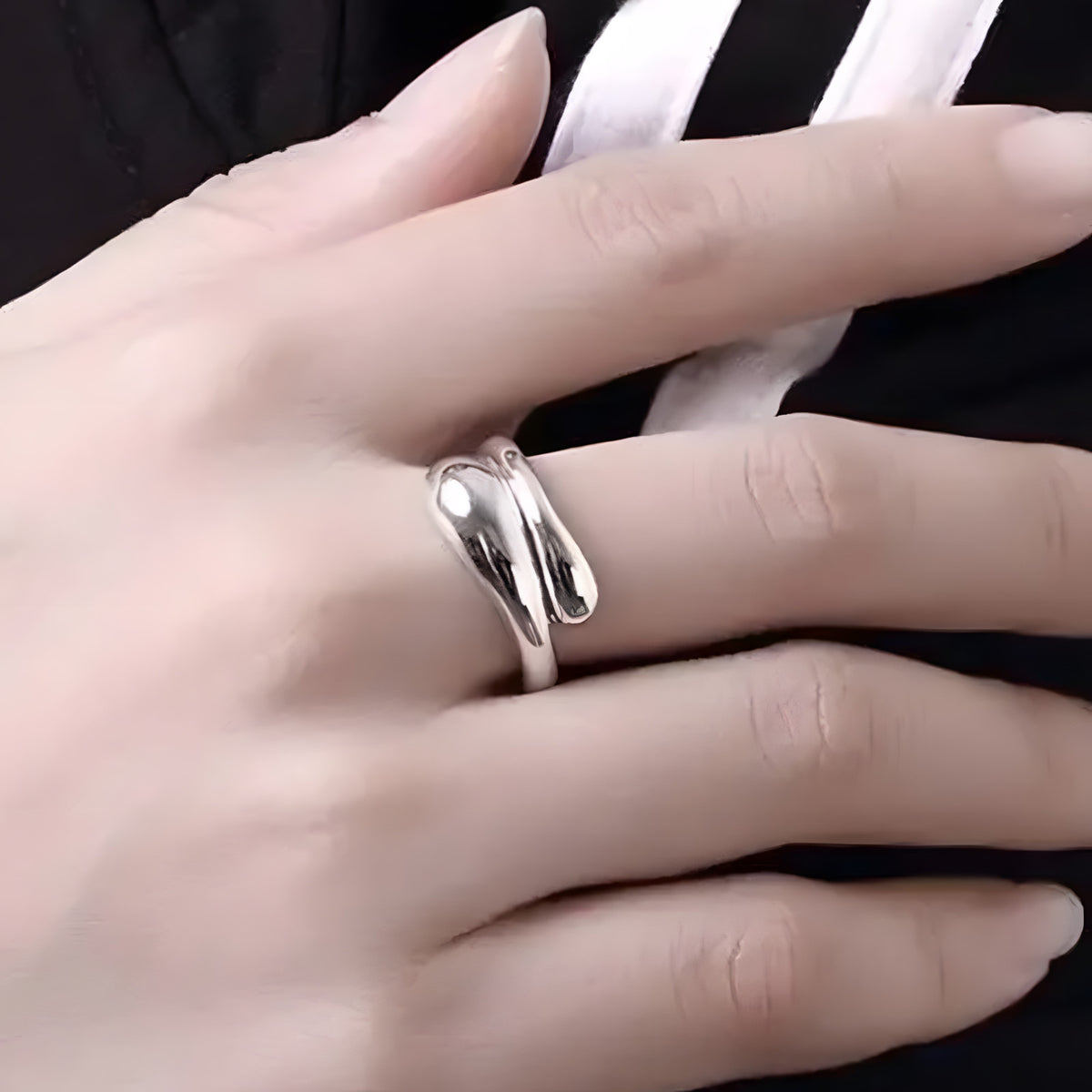 Premium Adjustable Open Ring for Women, Smooth Double Teardrop Bypass Band 1874