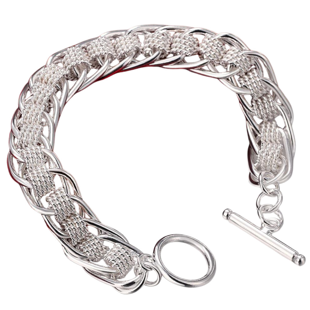 925 Sterling Silver 20 cm Multi Strand Bracelet with Braided Mesh Chain 1869