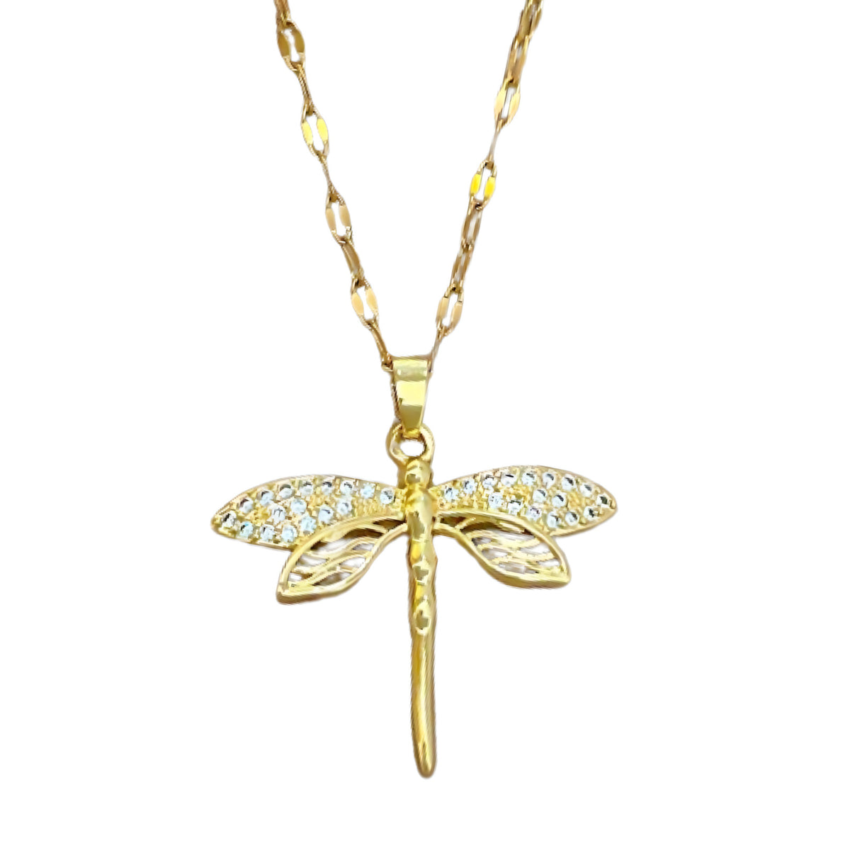 Gold Dragonfly Necklace for Women – Sparkling Crystal Insect Pendant on Zinc 755