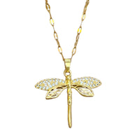 Gold Dragonfly Necklace for Women – Sparkling Crystal Insect Pendant on Zinc 755