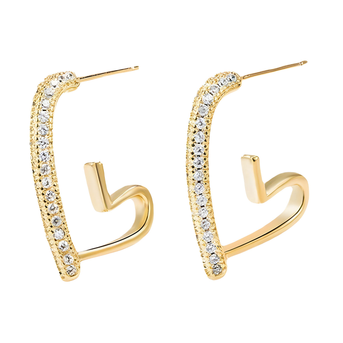 Gold Heart Earrings Zircons, Trendy Elegant Geometric Heart-Shaped Earrings 555