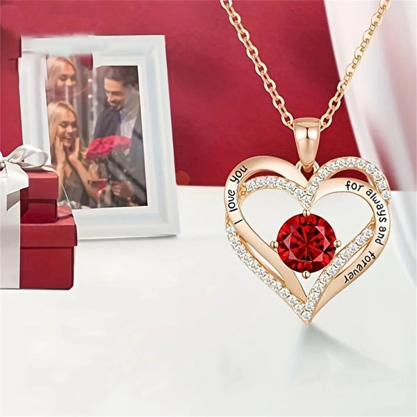 14K Gold Plated Stainless Steel Heart Pendant Necklace with Round Created B284