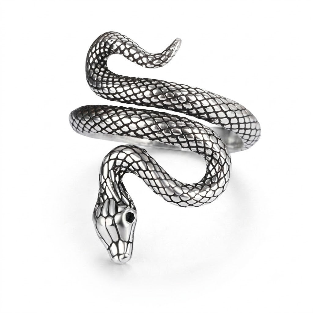 Premium Adjustable Snake Ring for Women, Sculpted Serpent Wrap Band 1875