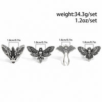 Unified Jewellery Premium 4pc Gothic Moth Skull Adjustable Ring Set 1861