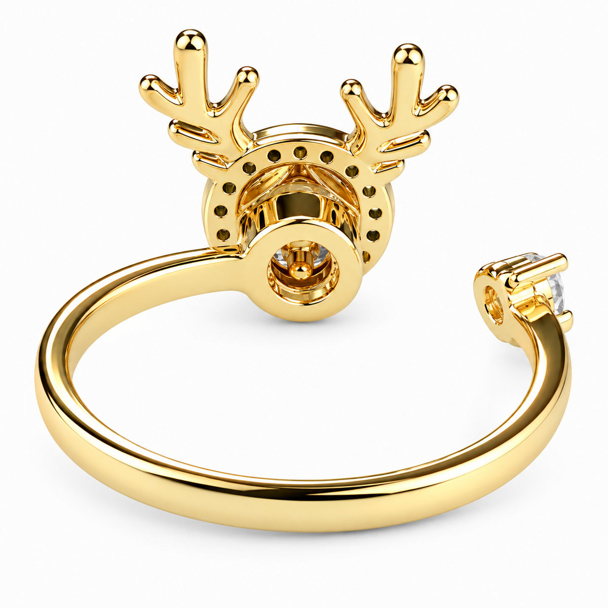 Deer Head Spinner Ring Adjustable Open Ring Rotating Fidget Ring Anxiety 1561