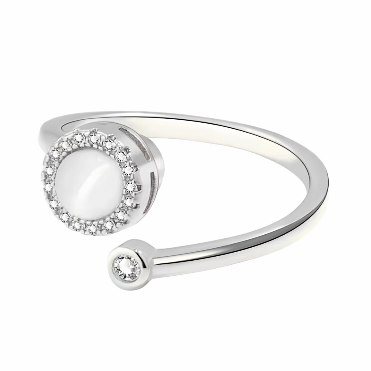 Adjustable Open Ring Silver Tone Halo Statement Ring Clear Stone Accent 1583