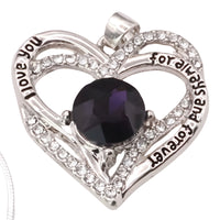 Rhodium-Plated Base Metal Link Chain Royal Purple Stone Engraved Love You B271