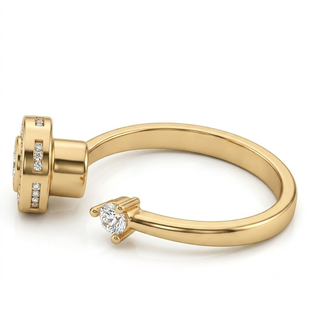 Rotatable Blue Halo Spinner Ring Gold Plated Zircon Adjustable Fidget Band 1525