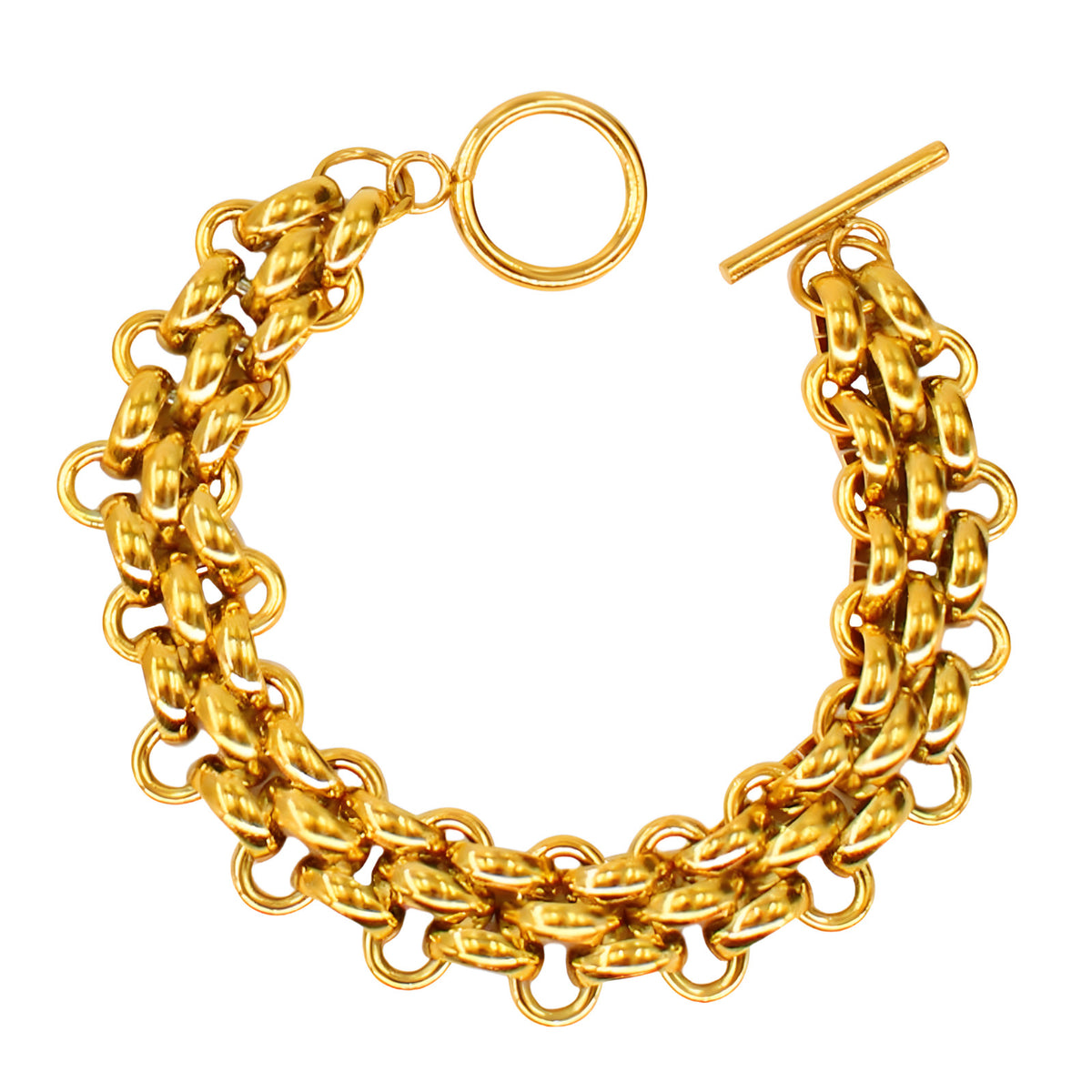 Gold Colour Chunky Chain Bracelet For Women, Luxury Woven Link Bracelet B332