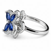 Blue Petal Spinner Ring Rotatable Adjustable Open Band Spinning Fidget Ring 1558