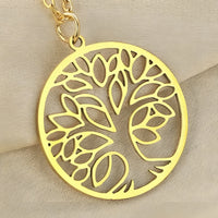 Tree of Life Necklace for Women – Gold Stainless Steel 26mm Round Pendant 1099