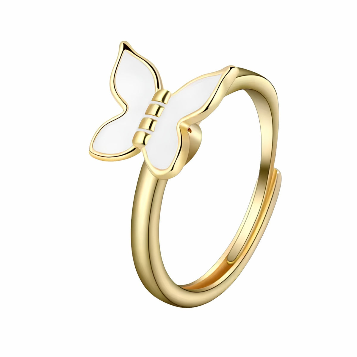Butterfly Adjustable Open Ring Gold Tone Minimal Statement Ring White 1579