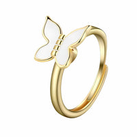 Butterfly Adjustable Open Ring Gold Tone Minimal Statement Ring White 1579