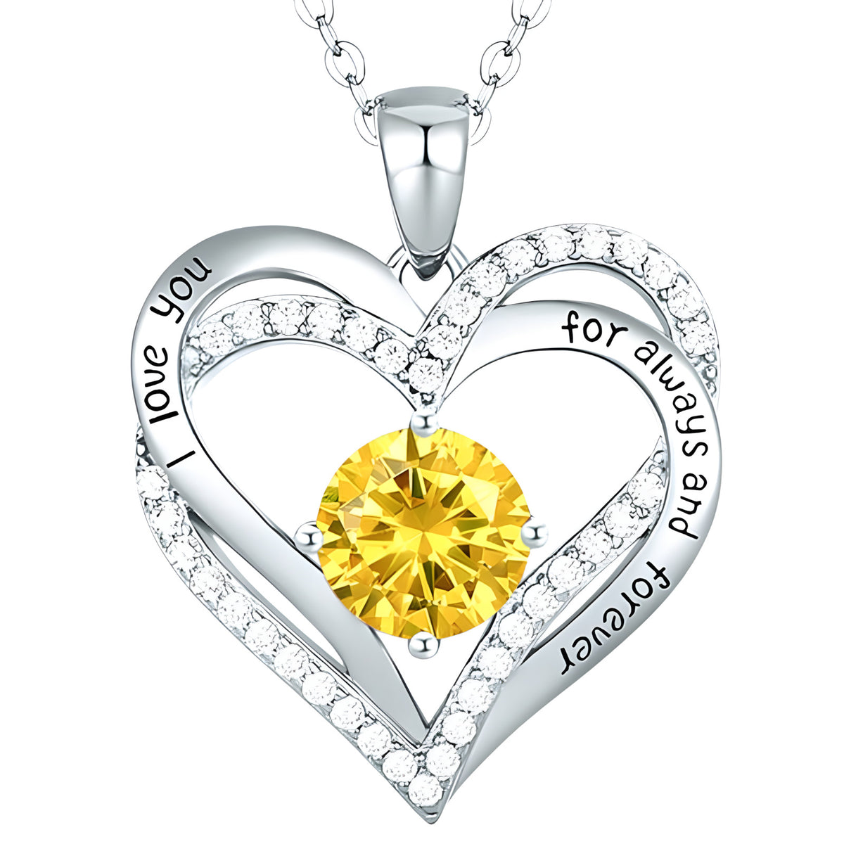 Love Heart-Shaped Zircon, Engraved “Love You Forever” Trendy Heart-Shaped B267