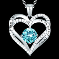 Love Heart Pendant Necklace For Women Rhodium-Plated Base Metal Aqua Blue B272