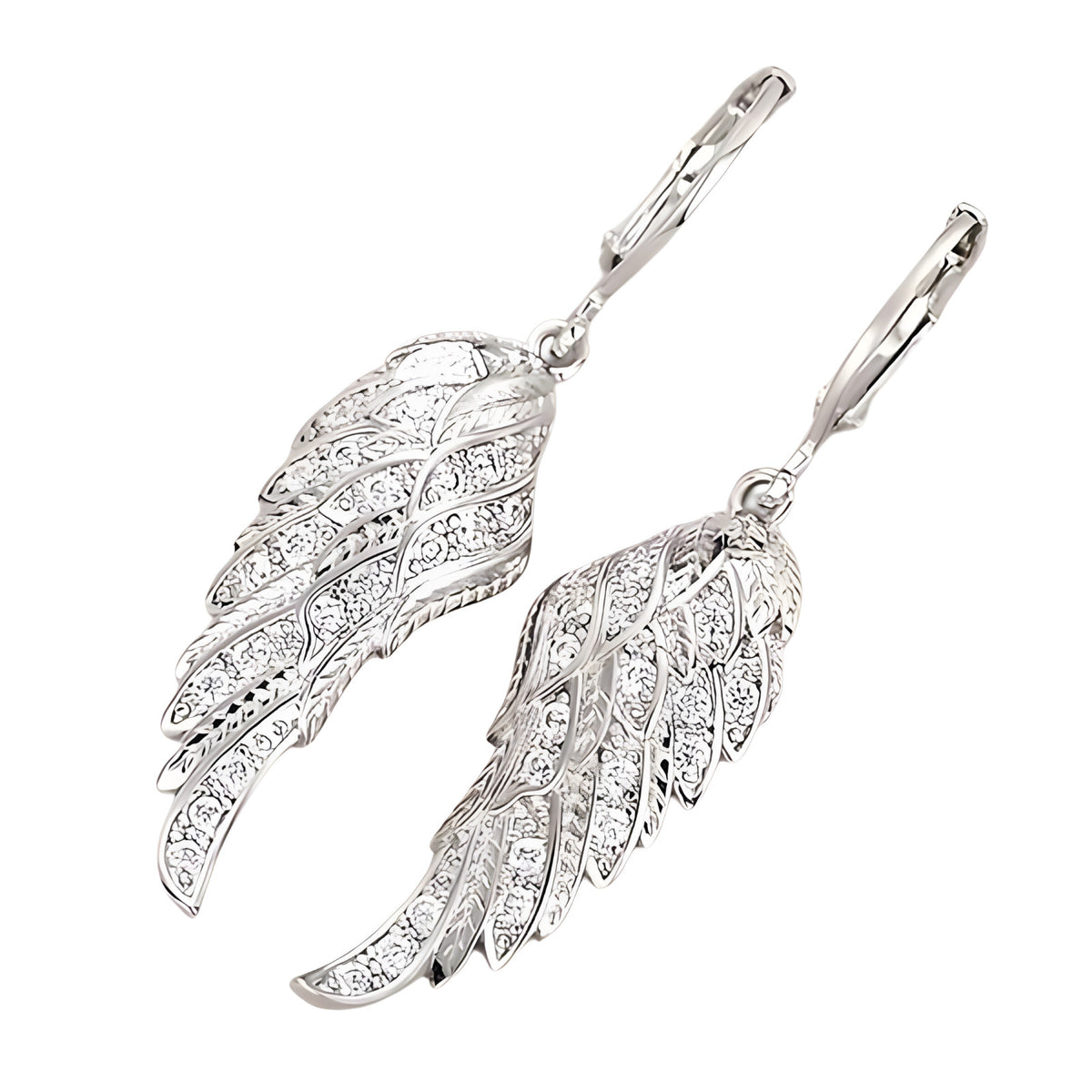 Angel Wing Dangle Earrings Sparkling Cubic Zirconia Crystals, Silver Plated 557