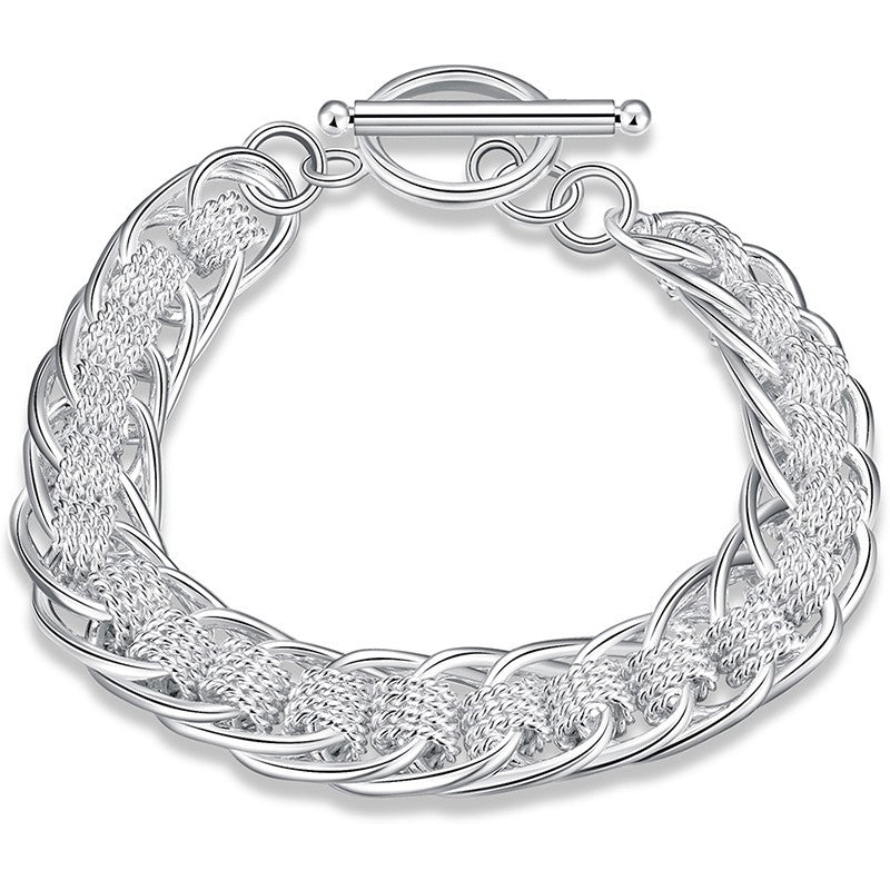 925 Sterling Silver 20 cm Multi Strand Bracelet with Braided Mesh Chain 1869