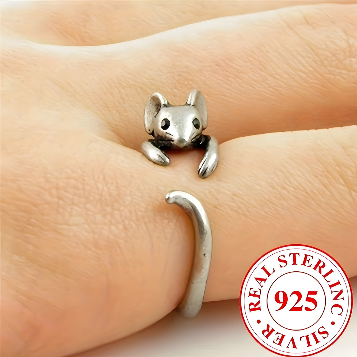 Cute Mouse Ring 🐭 | 925 Sterling Silver Adjustable Open Wrap Ring Girls 535