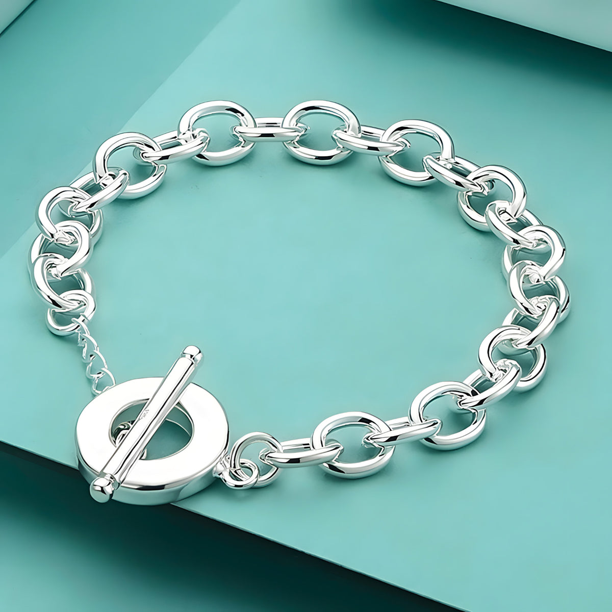 Unified Jewellery 925 Premium Chunky Round Link Bracelet Toggle Clasp 20cm 1860