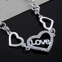 Unified Jewellery 925 Luxury Love Heart Chain Bracelet Clear Stones 20cm 1862