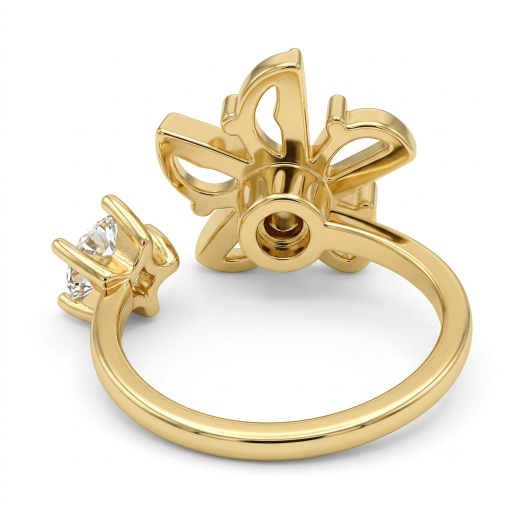 Gold Plated Rotatable Zircon Flower Star Spinner Ring Adjustable Fidget 1523