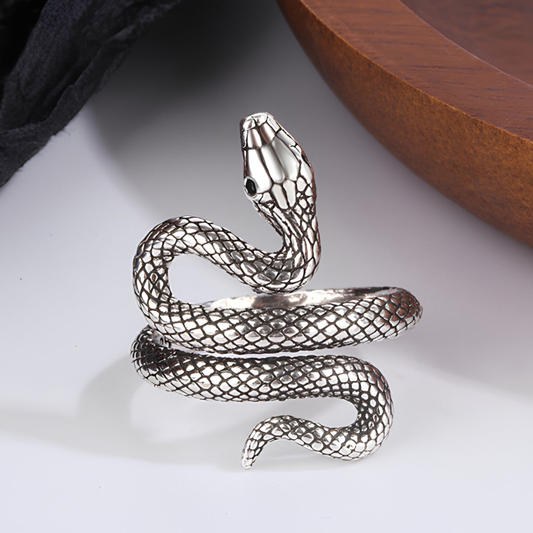 Premium Adjustable Snake Ring for Women, Sculpted Serpent Wrap Band 1875