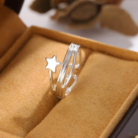 Adjustable Star Ring For Women, Silver Colour Open Cuff Ring, Rotatable B347