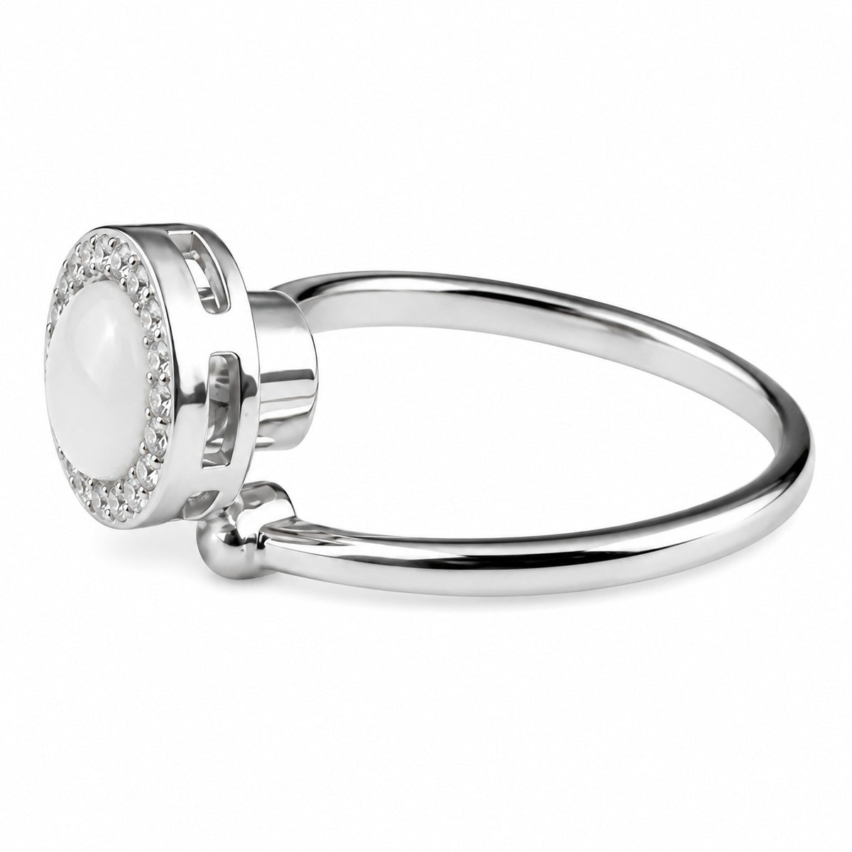Adjustable Open Ring Silver Tone Halo Statement Ring Clear Stone Accent 1583