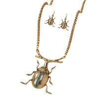 Gold Beetle Necklace and Earrings Set - Vintage Punk Insect Jewelry Zurcon 753