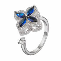Blue Petal Spinner Ring Rotatable Adjustable Open Band Spinning Fidget Ring 1558