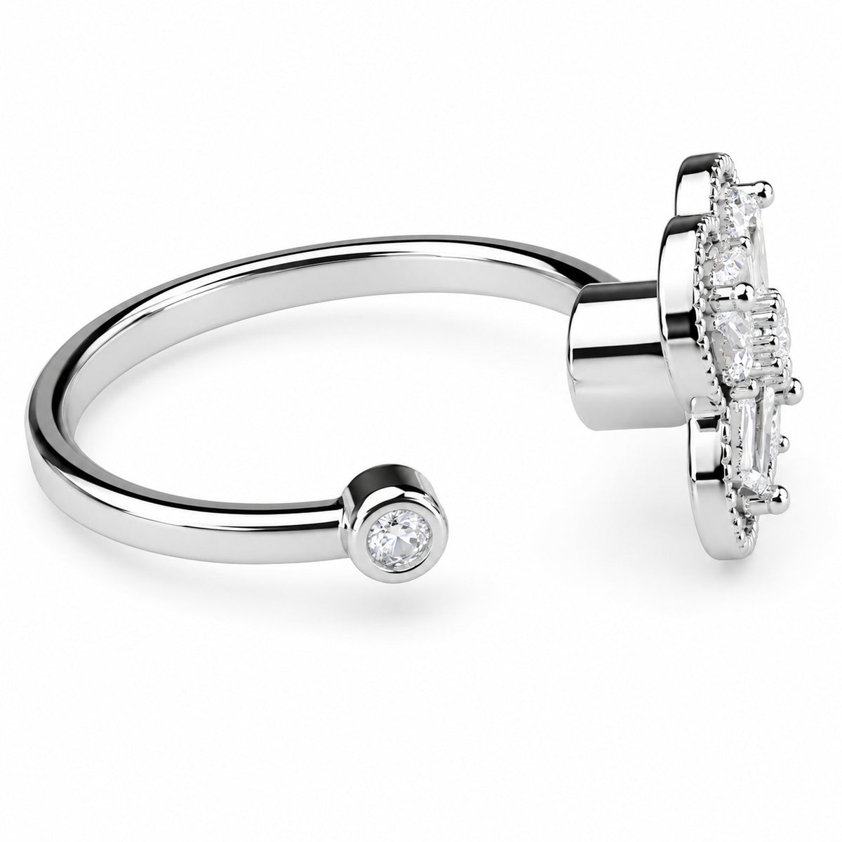 Adjustable Open Fidget Ring Anxiety Relief Clover Flower Baguette Zircon 1534