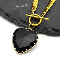Black Heart Pendant Necklace Bold Toggle Chain Statement Collar Necklace 1329