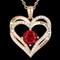 Rose Gold Heart Necklace For Women 14K Rose Gold-Tone Plated Rose Ruby Red B278
