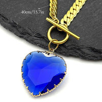 Royal Blue Heart Pendant Necklace Toggle Chain Statement Collar Necklace 1331