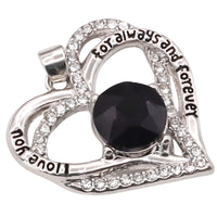 Rhodium-Plated Base Metal Link Chain Royal Purple Stone Engraved Love You B271