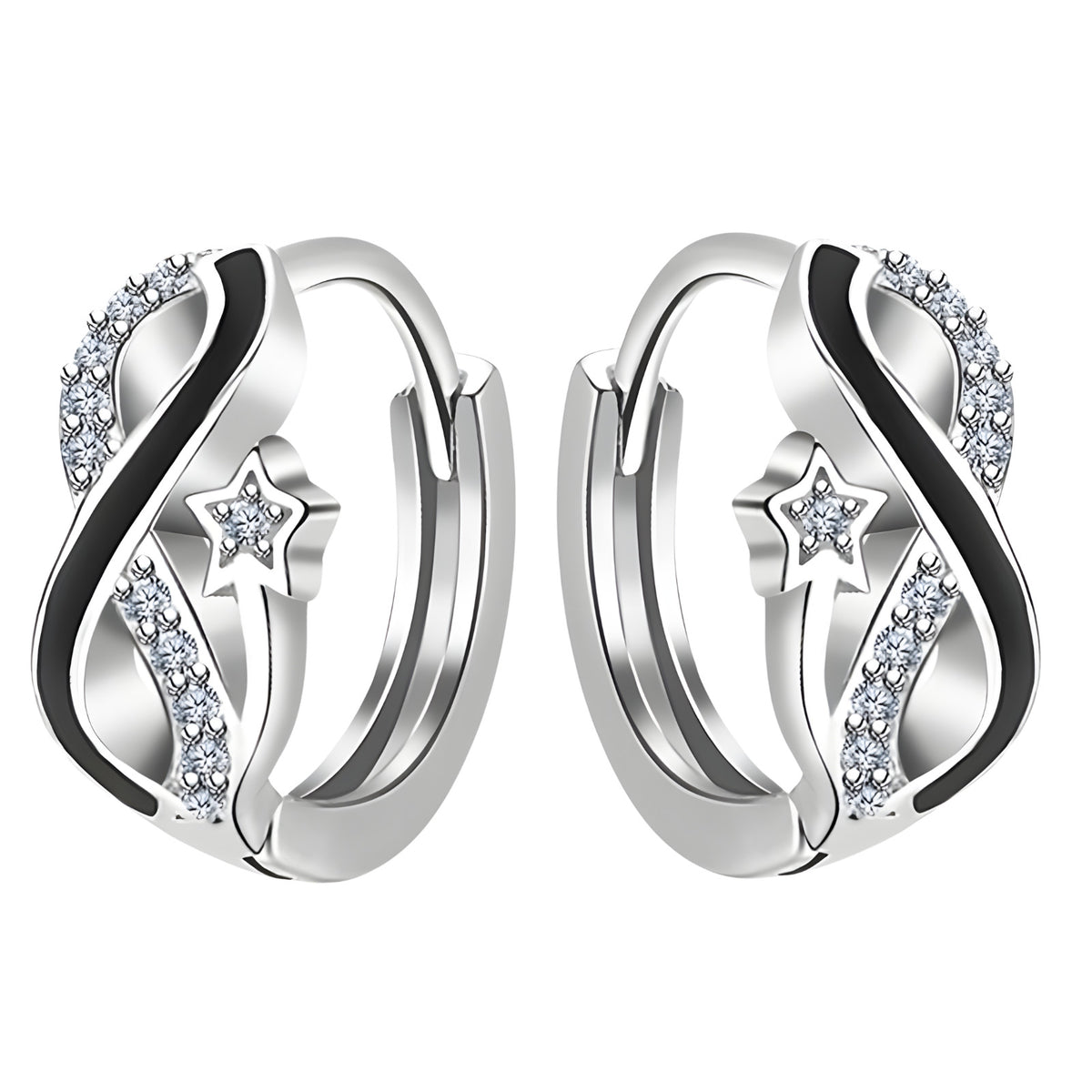 925 Sterling Silver Crystal Hoop Earrings, Huggie Style with Cubic Zirconia 538