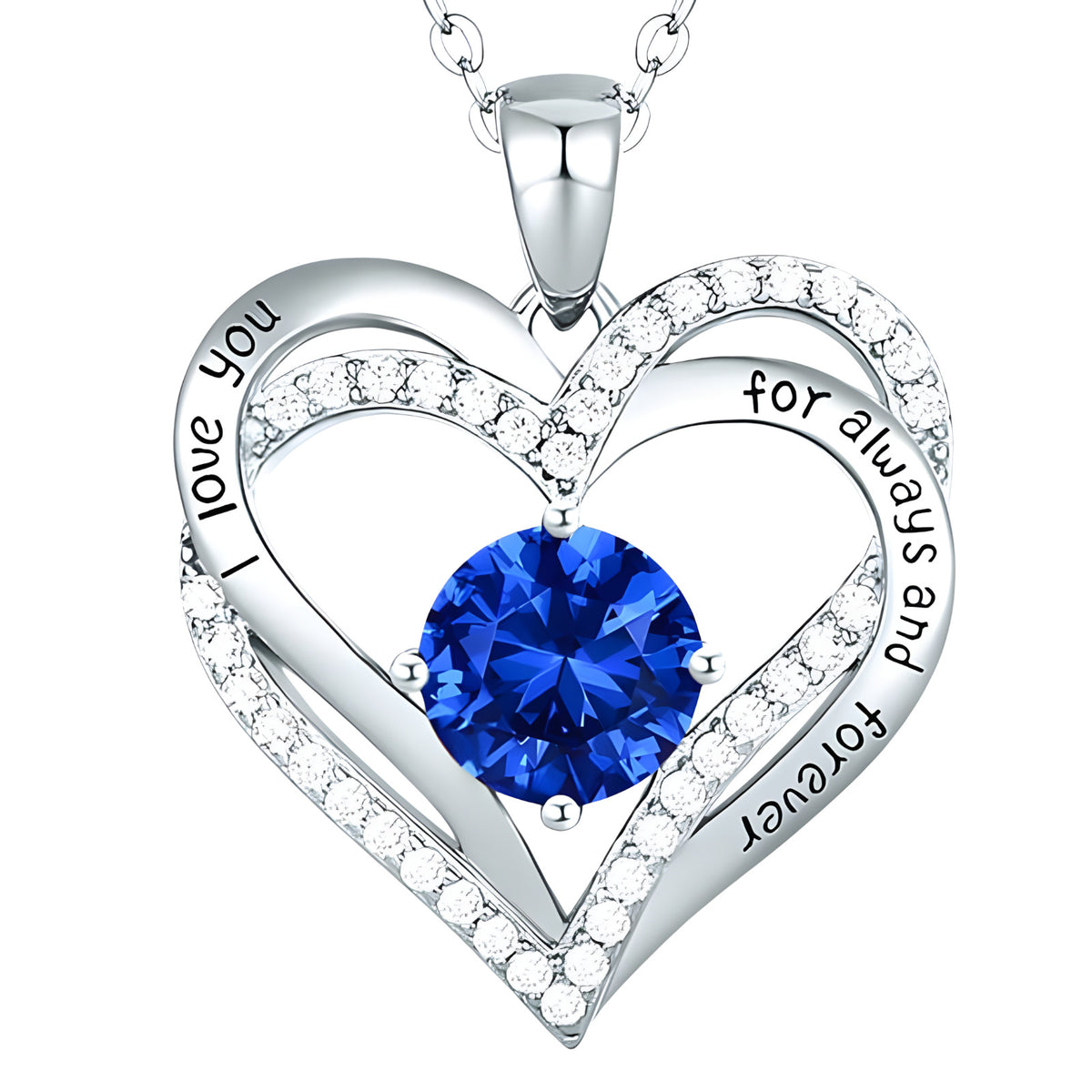 Heart Shaped Sapphire Blue Zircon Necklace For Women Rhodium-Plated Base B273