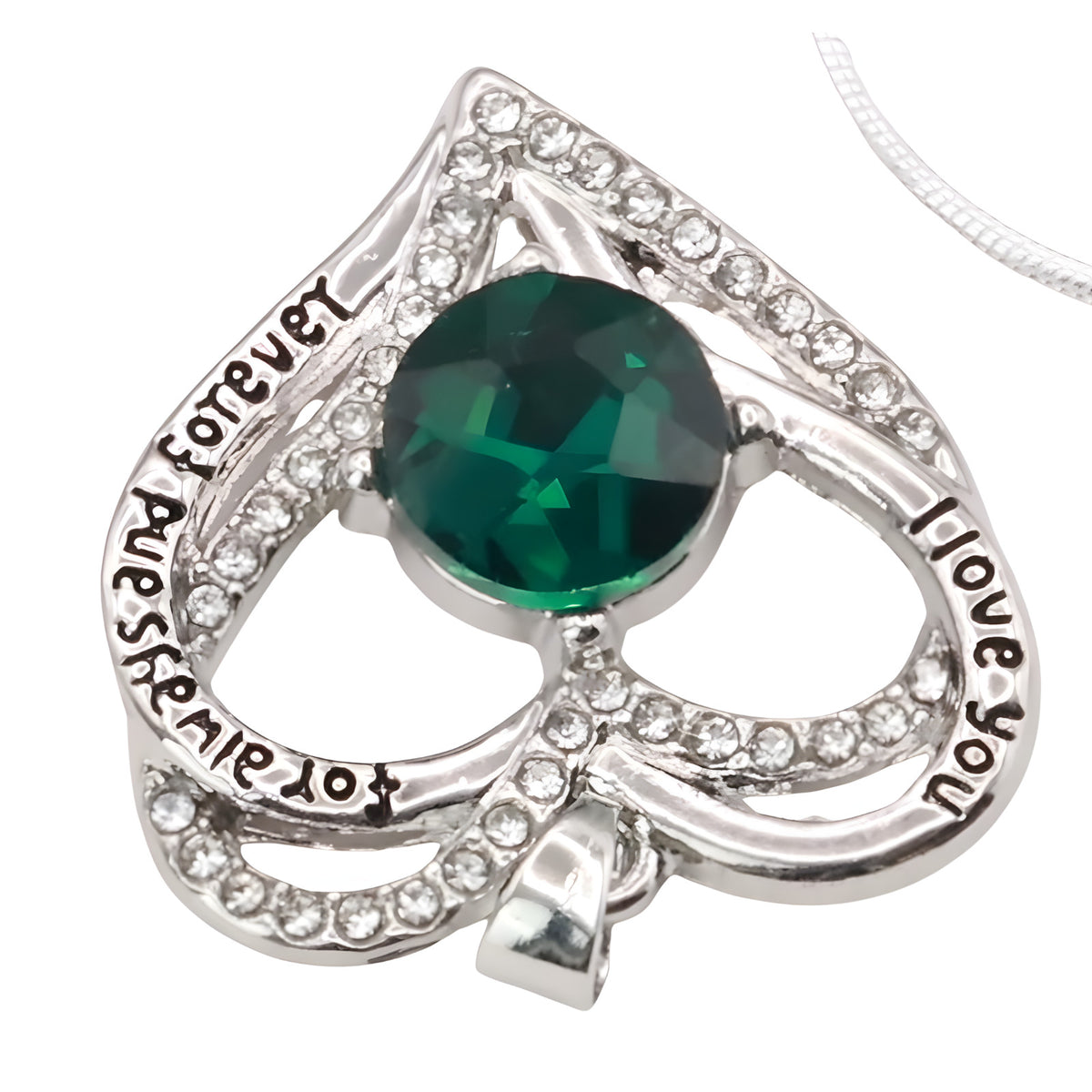 Emerald Heart Necklace For Women Rhodium-Plated Base Metal Zircon Fashion B277