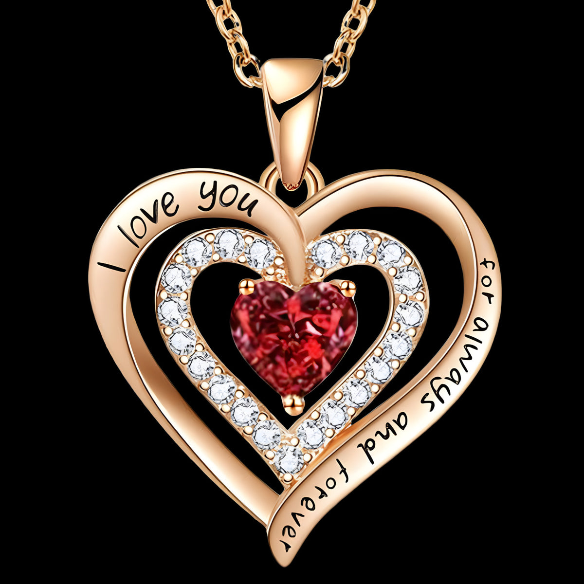 Heart Pendant Necklace For Women Double Heart Design Gold Plated Zinc Alloy B290