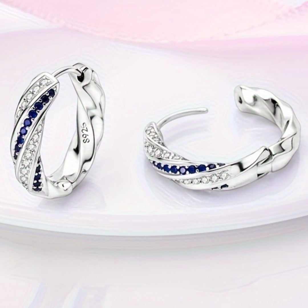 925 Sterling Silver Colored Zirconium Stars Hoop Earrings For Women Jewelry 539