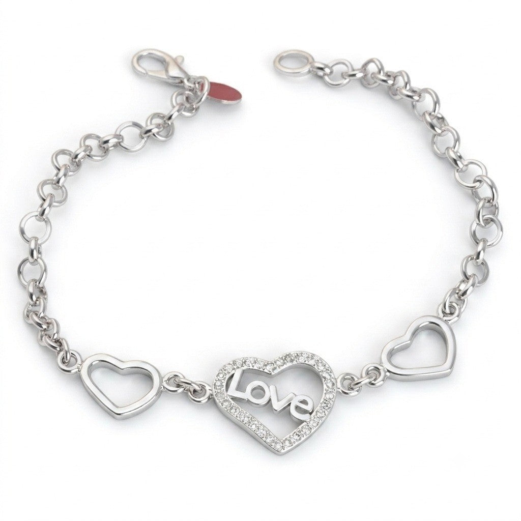 Unified Jewellery 925 Luxury Love Heart Chain Bracelet Clear Stones 20cm 1862