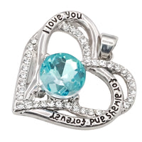 Love Heart Pendant Necklace For Women Rhodium-Plated Base Metal Aqua Blue B272