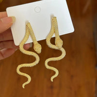 Gold Snake Drop Earrings Women – Punk Style Animal Design Zinc Alloy Jewelry 751