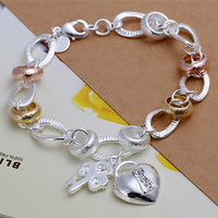 Premium Multicolour Link Charm Bracelet Heart Padlock Key Crystal CharM 1876