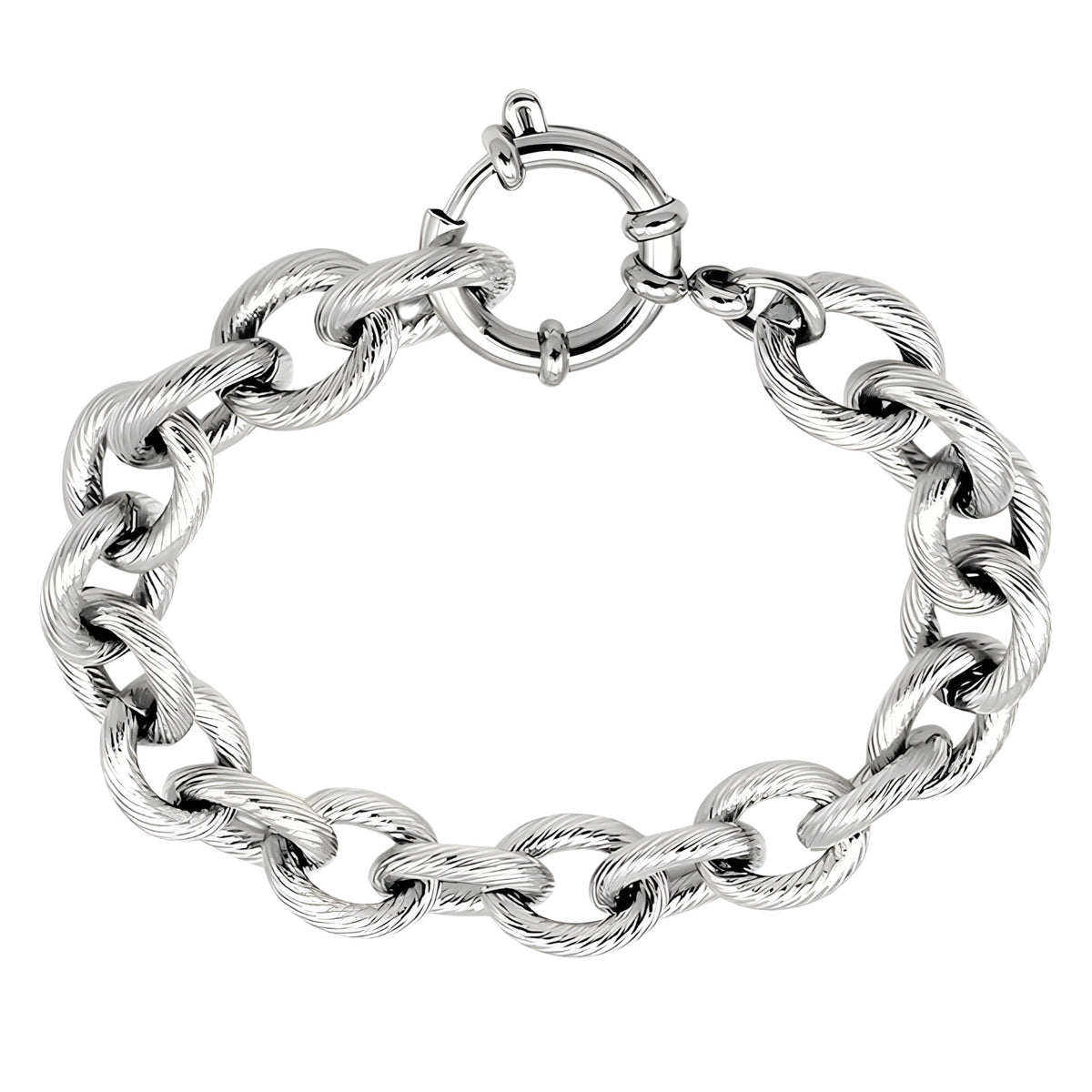 Gold Colour Chunky Link Bracelet Women, Luxury Textured Oval Chain Bracelet B331