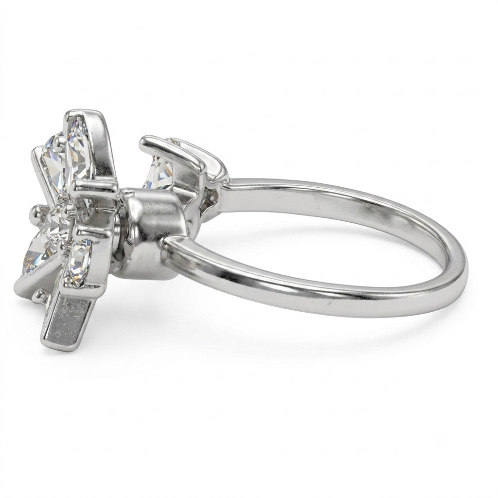 Deluxe Sparkling Four Leaf Clover Spinner Ring Rotating Zirconia Adjustable 1524